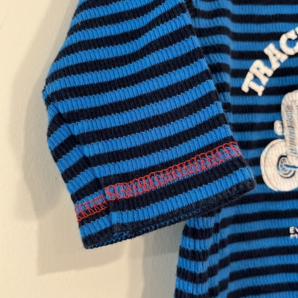 HATLEY Infant 3-6mo Tractor Striped Long Sleeve Cotton Thermal Blue White Red - Picture 3 of 8